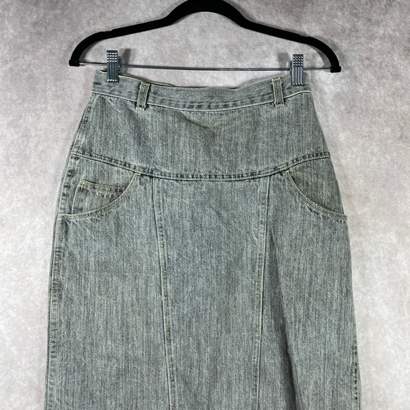 Vintage Vivaldi Pencil Skirt Women 10 Gray Denim‎ Midi Back Slit Pockets Y2K 90s - Picture 2 of 8